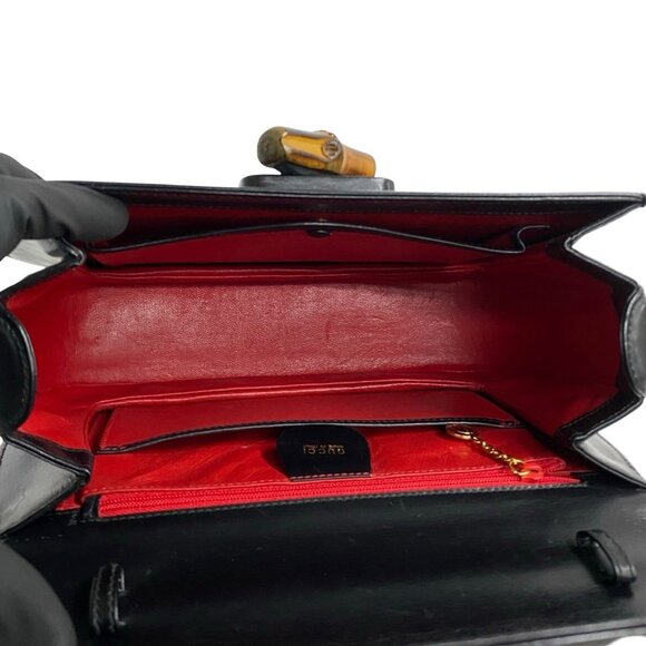 GUCCI Black Leather Bamboo Tote Bag - Picture 8 of 9